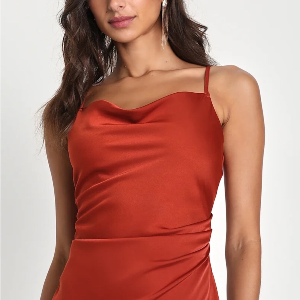 Lulu's Bronze Satin Midi Dress